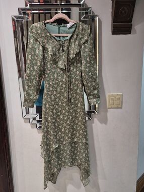Bliss Sage Green Floral High-Low Ruffle Dress Perfect For Preteen